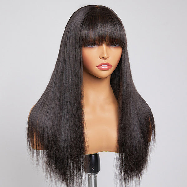 Special Deal | Yaki Straight Ultra Natural Minimalist Undetectable Lace Long Wig With Bangs 100% Human Hair