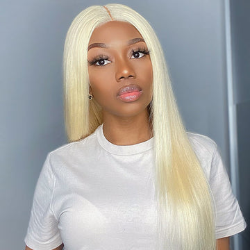 Blonde #613 Silky Straight 5x5 Closure Lace Glueless Mid Part Wig 100% Human Hair