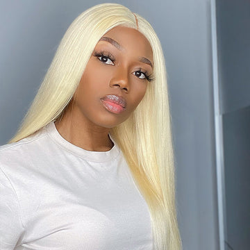 Blonde #613 Silky Straight 5x5 Closure Lace Glueless Mid Part Wig 100% Human Hair