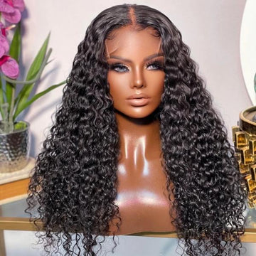 Deep Wave 5×5 Closure HD Lace Glueless Mid Part Long Wig 100% Human Hair