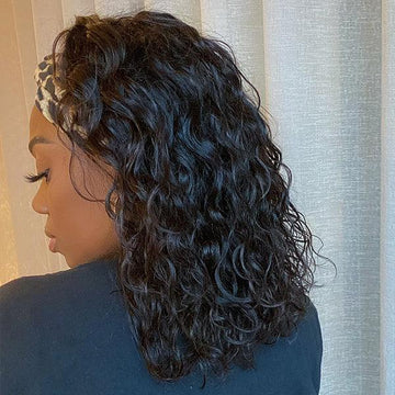 Natural Black Loose Deep Wave No Lace Glueless Headband Wig 100% Human Hair (Get Free Trendy Headbands)