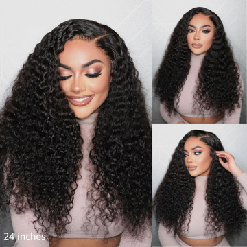 200% Density Water Wave 5x5 Closure HD Lace Glueless Long Wig 100% Human Hair
