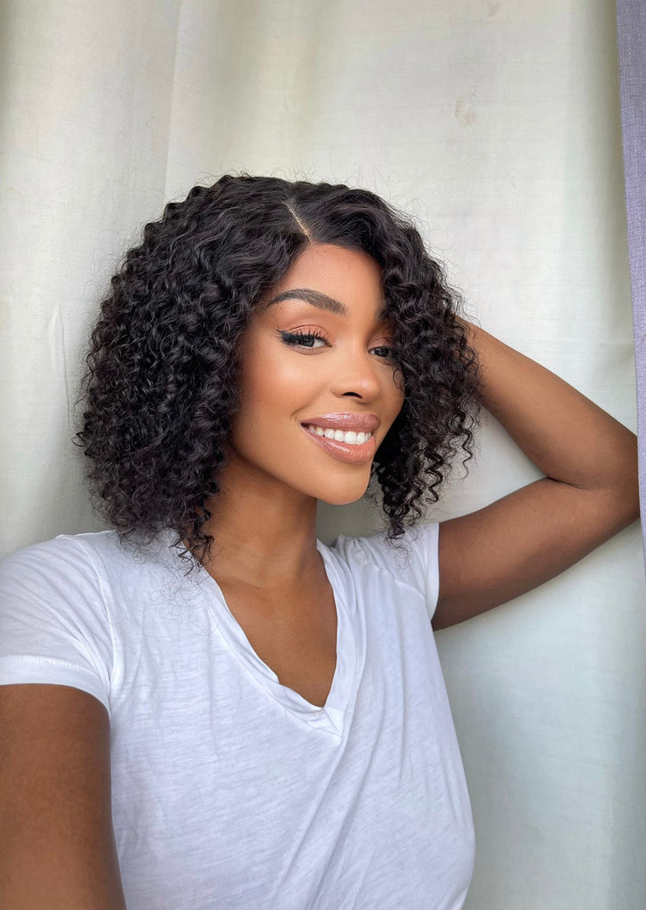 Simple Install | Short Deep Wave Curly Lace Closure Bob Wig