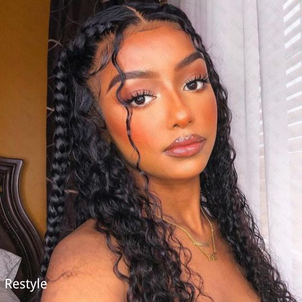 Luvme 13x4 water wave frontal wig with long human hair, free part, HD lace, stylish natural look