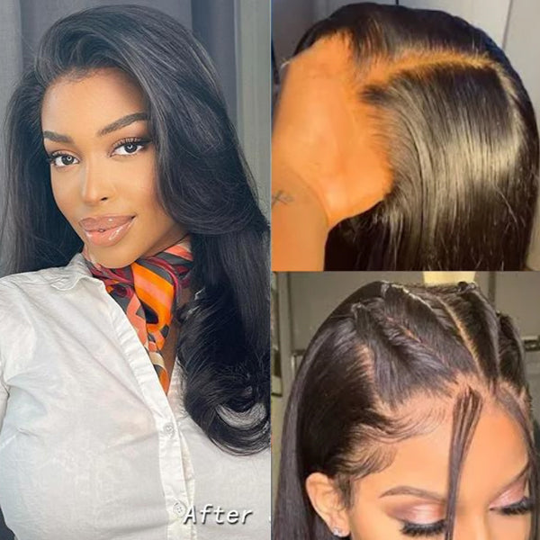 Luvme 13x4 frontal lace wig with straight, silky human hair, HD lace, glueless design, 180% density, long style.