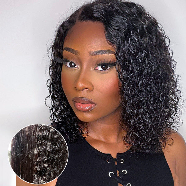 Newbie Only | Wet and Wavy | Water Wave 4x4 Closure Lace Glueless Side Part Short Wig 100% Human Hair