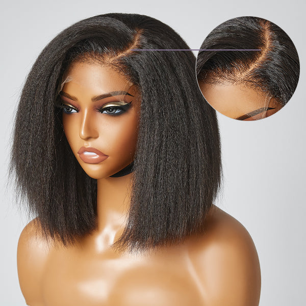 4C Edges | Ready-to-Wear Kinky Straight Bob Minimalist Lace Glueless Deep C Part Short Wig - US ONLY-10