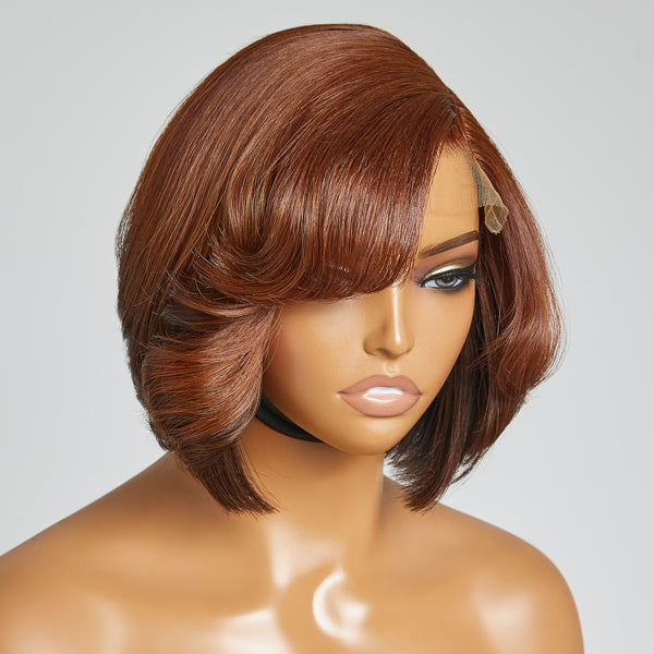 Limited Design | Ombre Ginger Orange Bob With Bangs Minimalist HD Lace Glueless C Part Wig 100% Human Hair