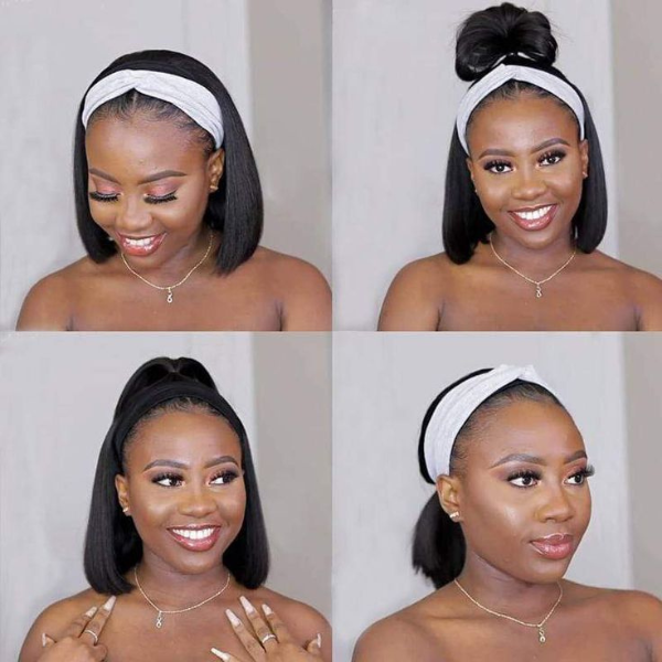 Throw On & Go | Affordable Headband Bob Wig 100% Human Hair (Get 2 Free Trendy Headbands)-09