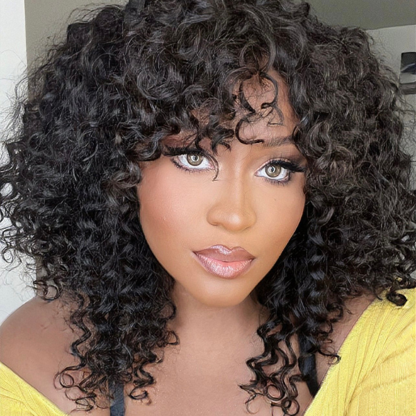 Luvme Hair Put On & Go water wave short wig with bangs, human hair, no lace, glueless, easy to wear