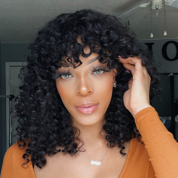 Luvme Hair Put On & Go Water Wave No Lace Glueless Short Wig with Bangs, 100% human hair, natural water wave texture