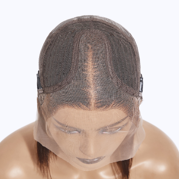 Luvme Hair ombre caramel brown mid-part glueless lace bob wig made of 100% human hair, fits all face shapes