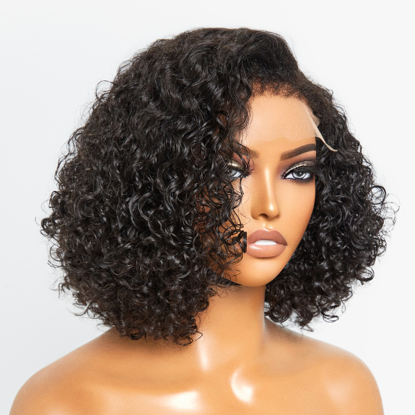 4C Edges | Kinky Edges Deep Wave 5x5 Closure Lace Glueless C Part Short Curly Bob Wig Breathable Cap - US Only-01