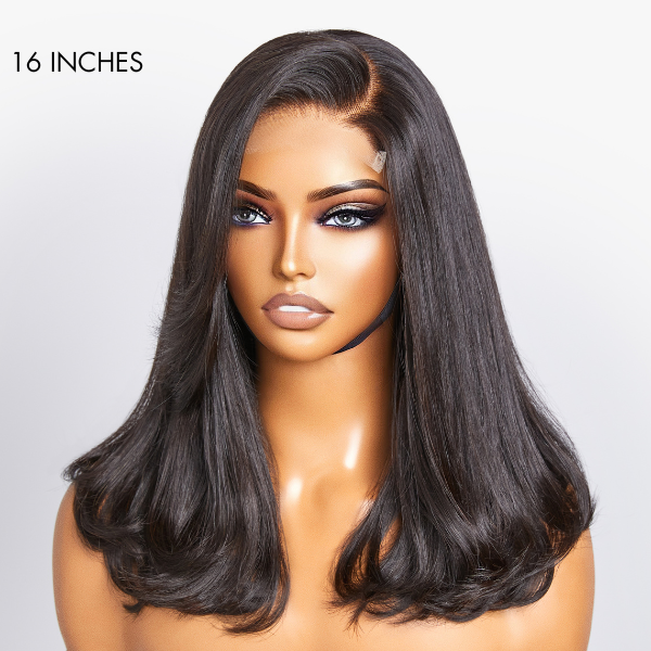 Luvme 90's Blowout 5x5 HD lace glueless C part long wig with bangs, 100% human hair, natural style and full closure