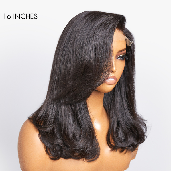 Luvme 90’s Blowout 5x5 HD lace glueless C part long wig with bangs, 100% human hair, natural style and texture
