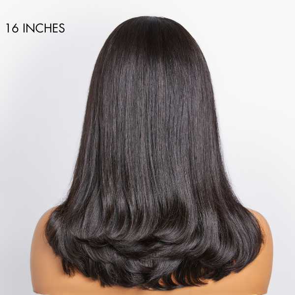 Luvme 90's Blowout 5x5 HD Lace Glueless C Part Long Human Hair Wig with Bangs, natural-looking hairstyle and closure design
