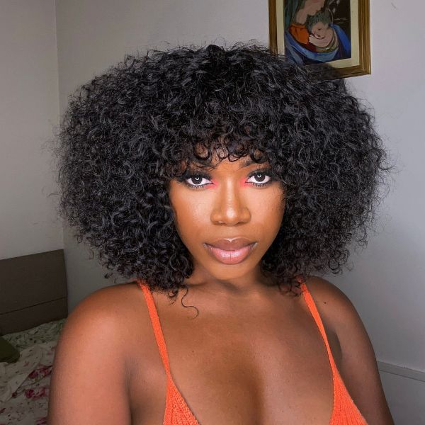 Luvme water wave short lace wig with bangs, 100% human hair, minimalist design, glueless style, perfect for quick styling.