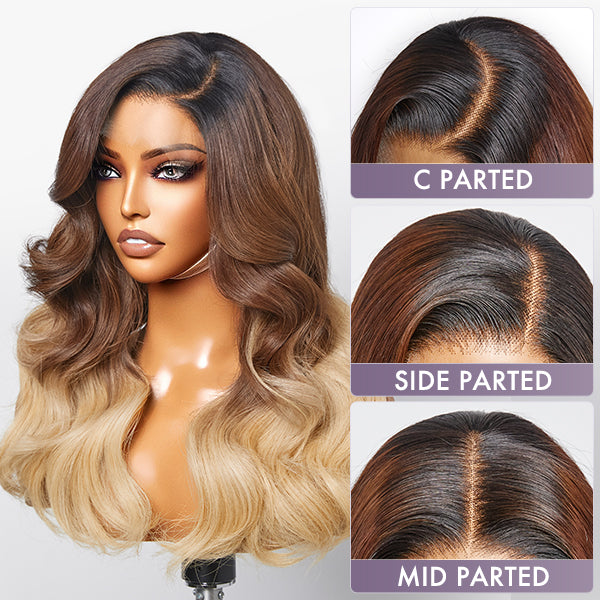 Brown Blonde Ombre Body Wave 5x5 Closure HD Lace Glueless Side Part Wig 100% Human Hair-04