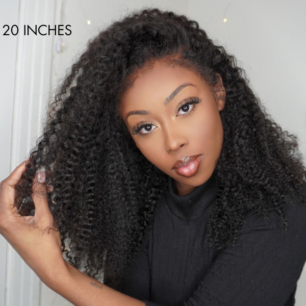 Luvme 13x4 frontal wig with realistic kinky curly edges, long afro curly style, 100% human hair, glueless, natural look.