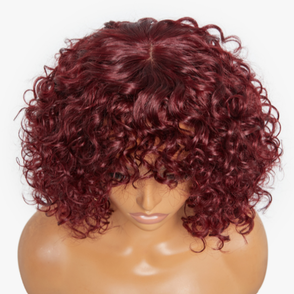 Special Deal | Beginner Friendly Dark Red Water Wave Glueless Minimalist Lace Curly Wig with Bangs-07