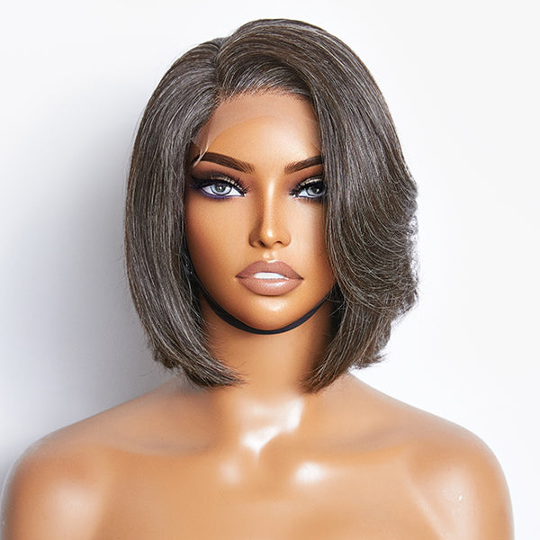 Limited Design | Salt & Pepper Side Part Bob Style Glueless 4x4 Closure Lace Wig-01