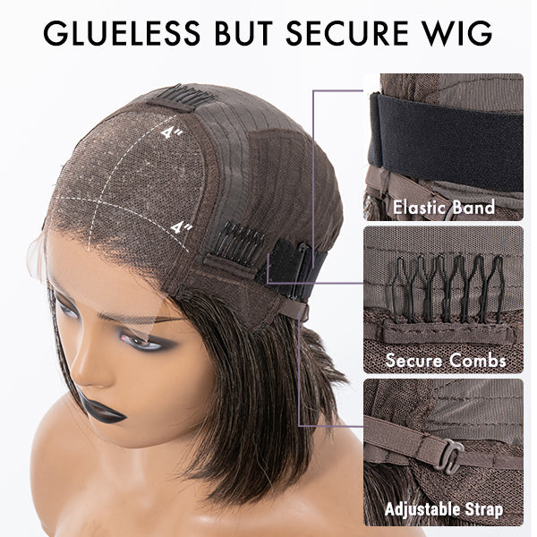 Limited Design | Salt & Pepper Side Part Bob Style Glueless 4x4 Closure Lace Wig-04