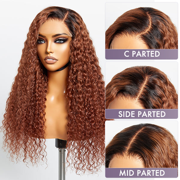 Reddish Brown Ombre Water Wave Glueless 5×5 Closure Lace Wig Pre-bleached - US ONLY-06