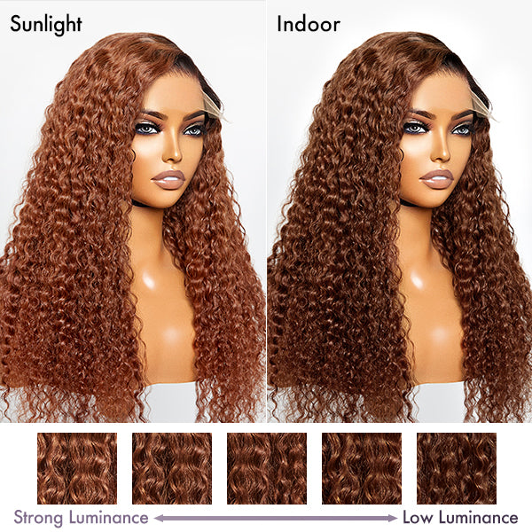 Reddish Brown Ombre Water Wave Glueless 5×5 Closure Lace Wig Pre-bleac