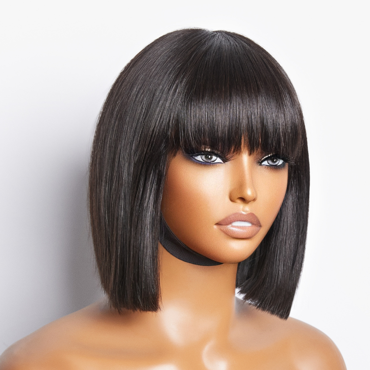 Luvme Hair beginner-friendly glueless silky straight bob wig with bangs and face-framing layers, ready to wear.