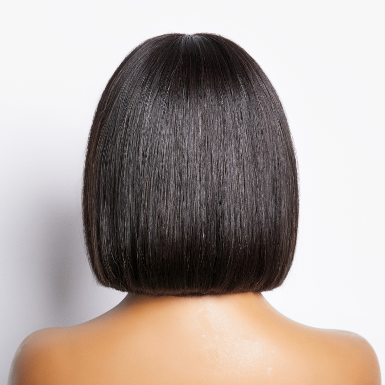 Luvme Hair beginner-friendly glueless silky straight bob wig with bangs and face-framing layers, easy to wear and stylish.