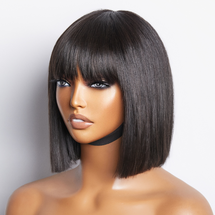 Luvme Hair beginner-friendly glueless silky straight bob wig with bangs and face-framing layers, ready to wear.