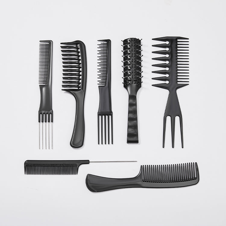 Luvme 7-piece antistatic heat-resistant hair comb set for all hair types, displayed with various comb styles on a white background.