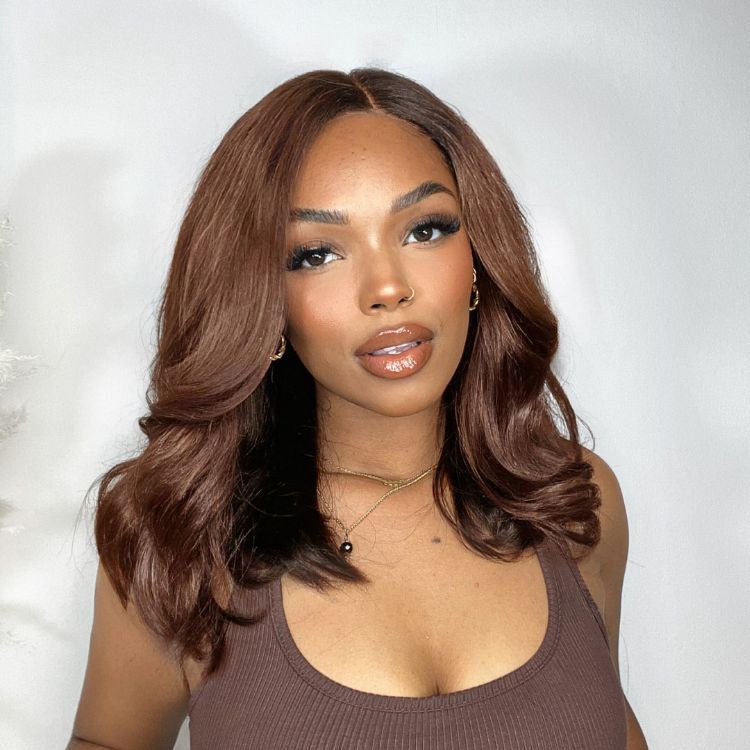 Brown with Black Peekaboo Loose Body Wave Glueless 5x5 Closure Lace Wig-03