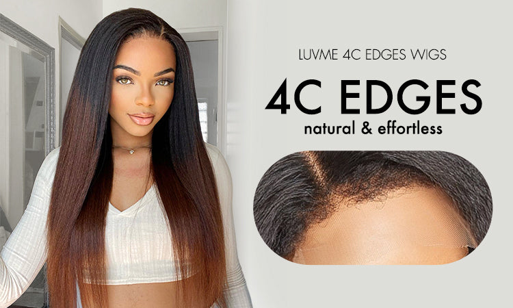 4C Edges | Kinky Edges Black to Brown Ombre Kinky Straight 5x5 Closure Lace Glueless Side Part Long Wig- US ONLY-01