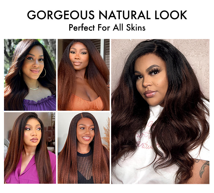 4C Edges | Kinky Edges Black to Brown Ombre Kinky Straight 5x5 Closure Lace Glueless Side Part Long Wig- US ONLY-03