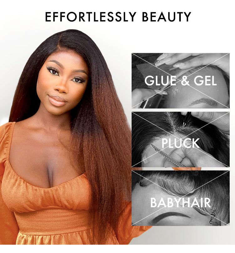 4C Edges | Kinky Edges Black to Brown Ombre Kinky Straight 5x5 Closure Lace Glueless Side Part Long Wig- US ONLY-04