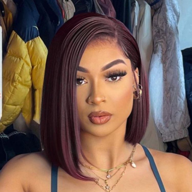Reddish Purple Glueless Blunt Cut Bob 5x5 Closure Wig 100% Human Hair | Easy Install & Effortless-04