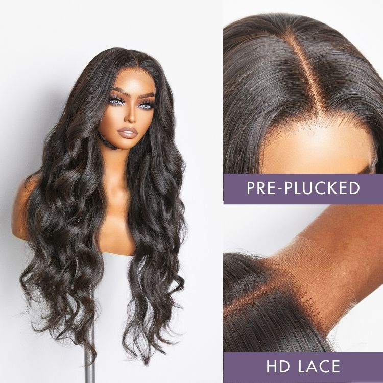 Luvme Hair 180% Density | Natural Black Loose Body Wave 5x5 Closure HD Lace Glueless Mid Part Long Wig | Large & Small Cap Size-11