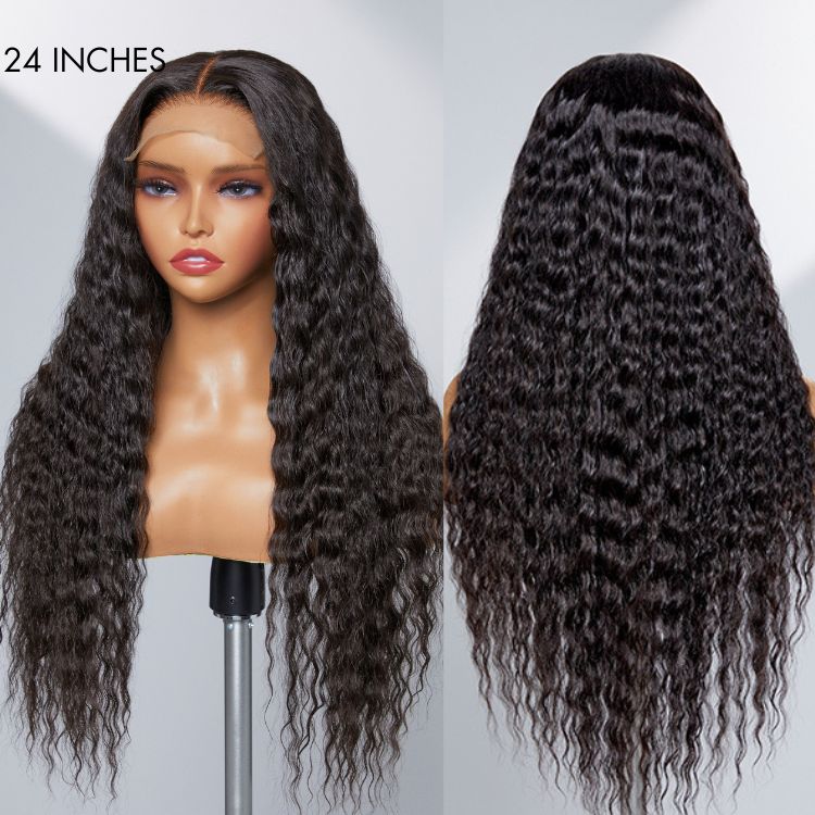 Boho-Chic | Flowy Bohemian 5x5 Closure Lace Glueless Mid Part Long Curly Wig 100% Human Hair - US Only-11