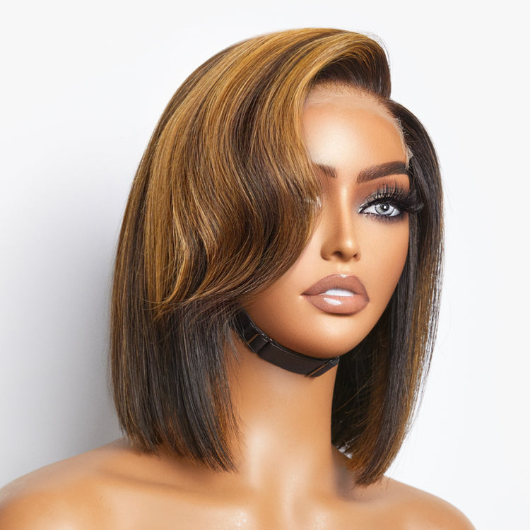 Limited Design | Mix Ombre Highlights Glueless 5x5 Closure HD Lace Bob Wig | Large & Small Cap Size-01