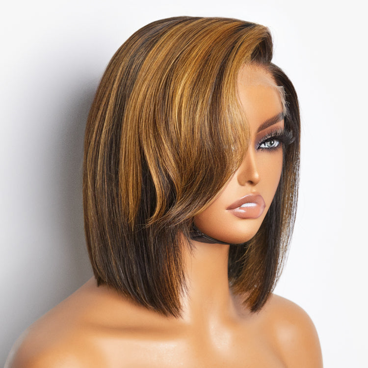 Limited Design | Mix Ombre Highlights Glueless 5x5 Closure HD Lace Bob Wig | Large & Small Cap Size-03