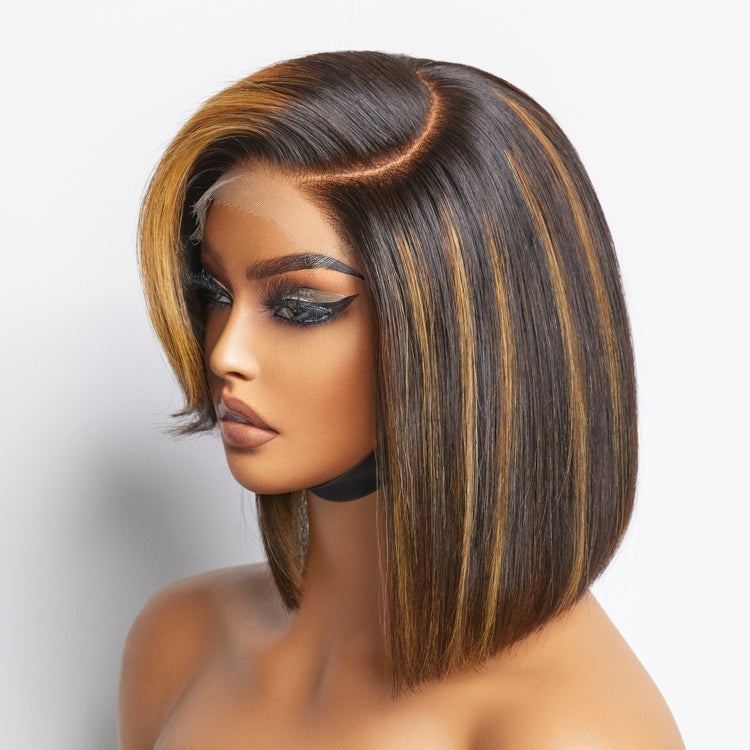 Limited Design | Mix Ombre Highlights Glueless 5x5 Closure HD Lace Bob Wig | Large & Small Cap Size-02