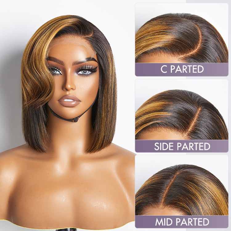 Limited Design | Mix Ombre Highlights Glueless 5x5 Closure HD Lace Bob Wig | Large & Small Cap Size-04