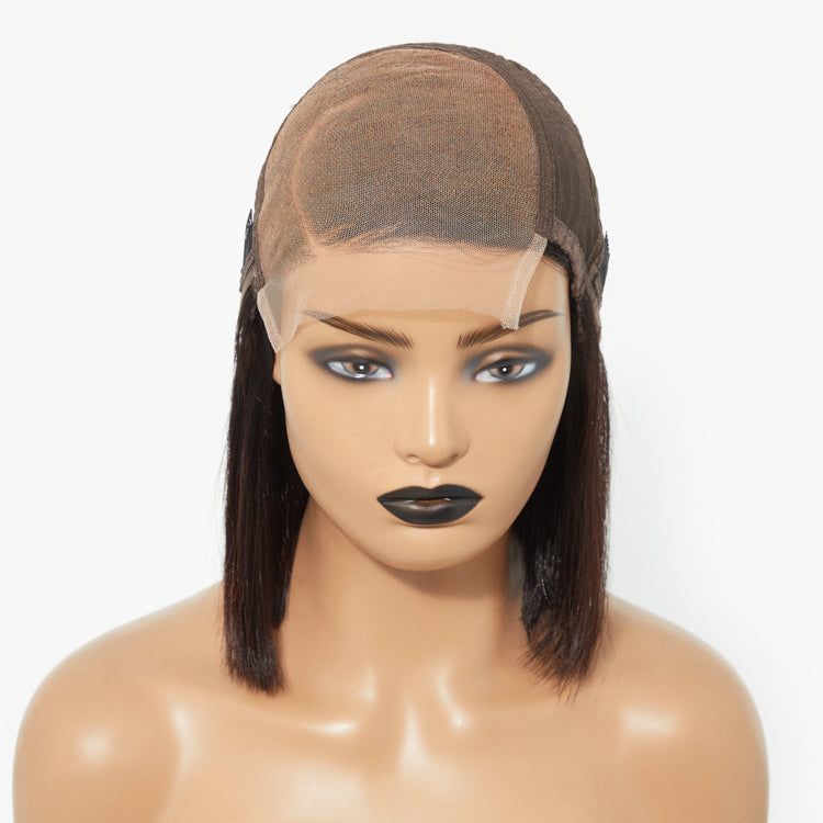 Luvme Hair 5x5 closure wig with breathable cap, silky straight bob style, deep left C part, glueless lace closure.