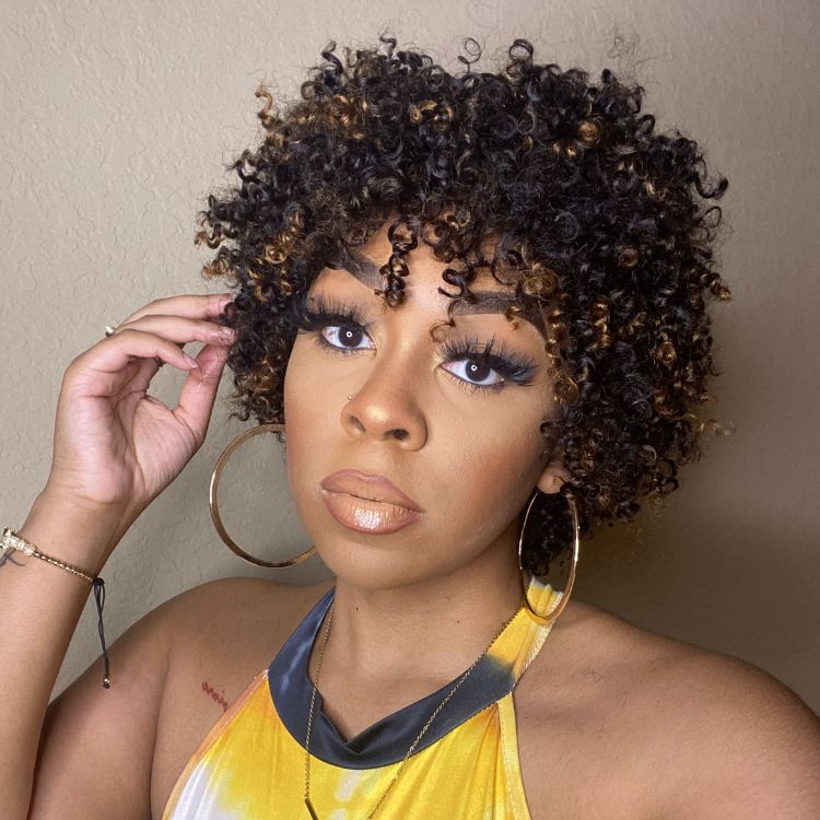 Ready to Go Blonde Highlights Afro Curls Light Weight Glueless Short Wig - US Only-04