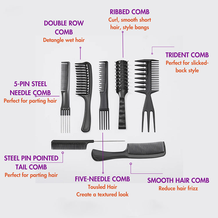 Luvme 7-piece antistatic heat-resistant hair comb set for all hair types and styles, displayed on a neutral background.