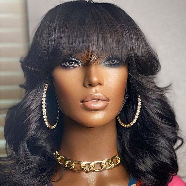 Glueless Beginner Friendly Soft Wavy Curls Bob Wig with Bangs 100% Human Hair - US Only-01