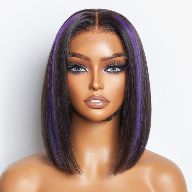 Limited Design | Purple Highlights Glueless 5x5 Closure HD Lace Bob Wig | Large & Small Cap Size-05