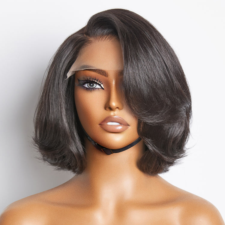 Luvme Hair Toffee Brown Mix Blonde and Natural Black layered lace bob wig with glueless 5x5 closure on a mannequin head.