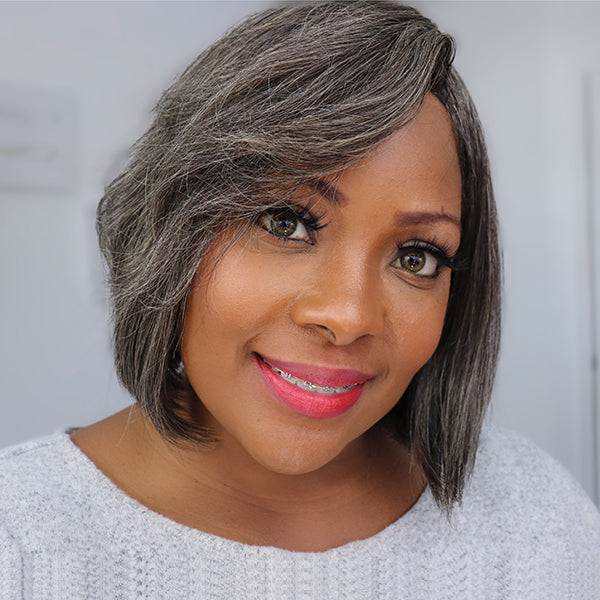 Throw On & Go Salt & Pepper Beginner Friendly Glueless No Lace Bob Wig with Bangs - US Only-02